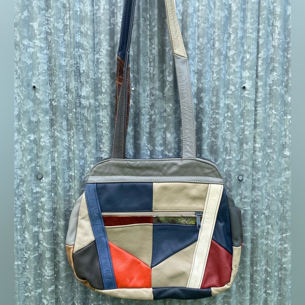NWOT BOHO Genuine Leather Patchwork Color block Shoulder Bag
